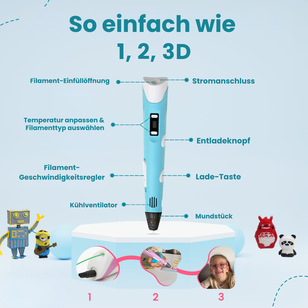 3D-Stift-Starterpaket – 10 Farben Filament