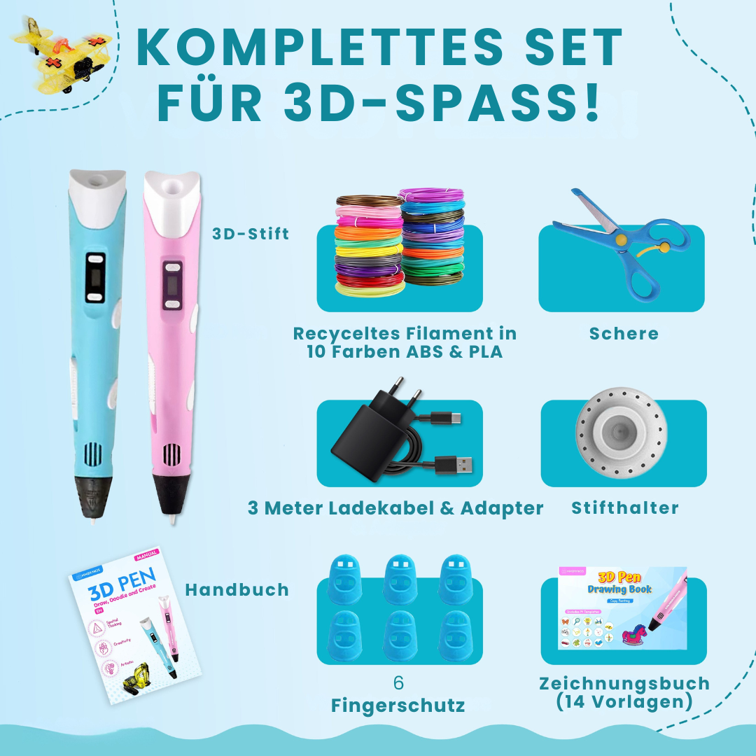 3D-Stift-Starterpaket – 10 Farben Filament