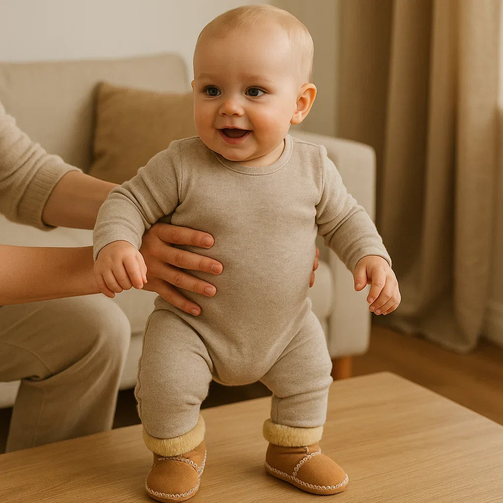 Gefütterte Baby Winter Socken Schuhe in Wildleder Optik