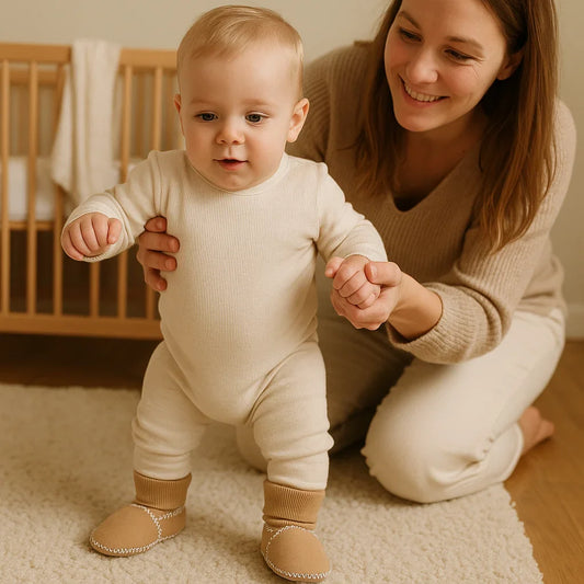 Gefütterte Baby Winter Socken Schuhe in Wildleder Optik